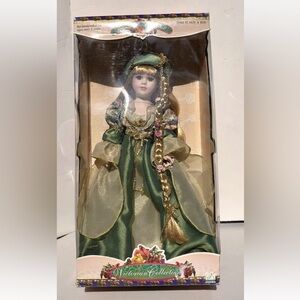 Porcelain Dolls Collectible by Melissa Jane Wooden Stand in original Box 1998